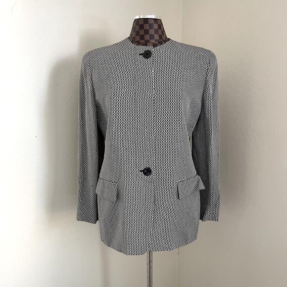 Emanuel Ungaro Ladies Blazer Jacket Sz 8 /42 Black White OpArt Checker Vintage - Picture 2 of 11